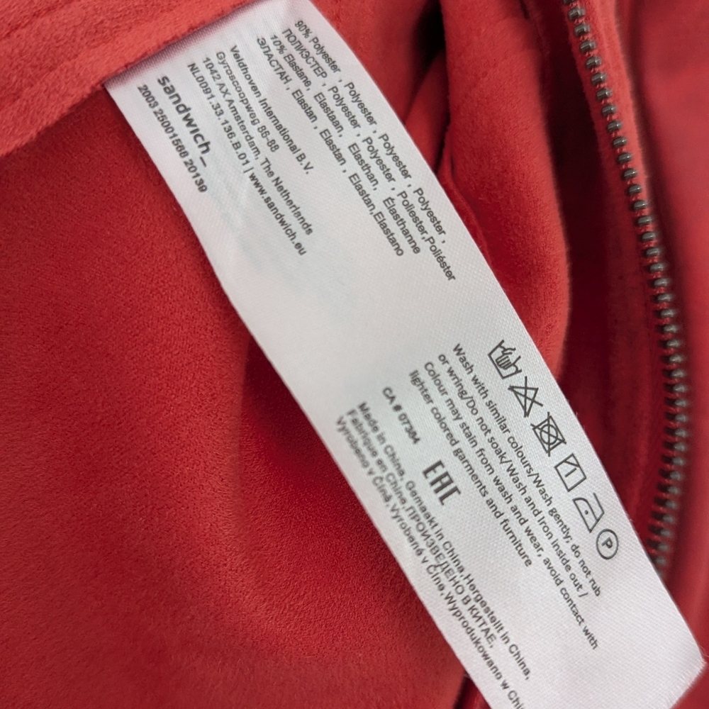 Sandwich_‎ Red Faux Suede Jacket – Size 36 (Medium) –  Zip Jacket - Picture 5 of 10